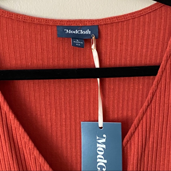 ModCloth orange faux-wrap ribknit dress - Picture 3 of 6